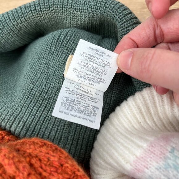 Madewell J Crew Loft Wool Blend Hat Beanie Lot of 3 Orange Green Cream Big Pom - Picture 5 of 13